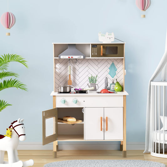 A Wooden Pretend Play Kitchen Playset For Kids